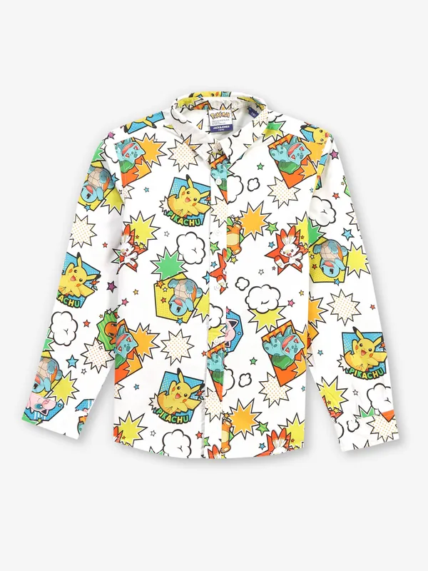 JACK&JONES printed white cotton shirt