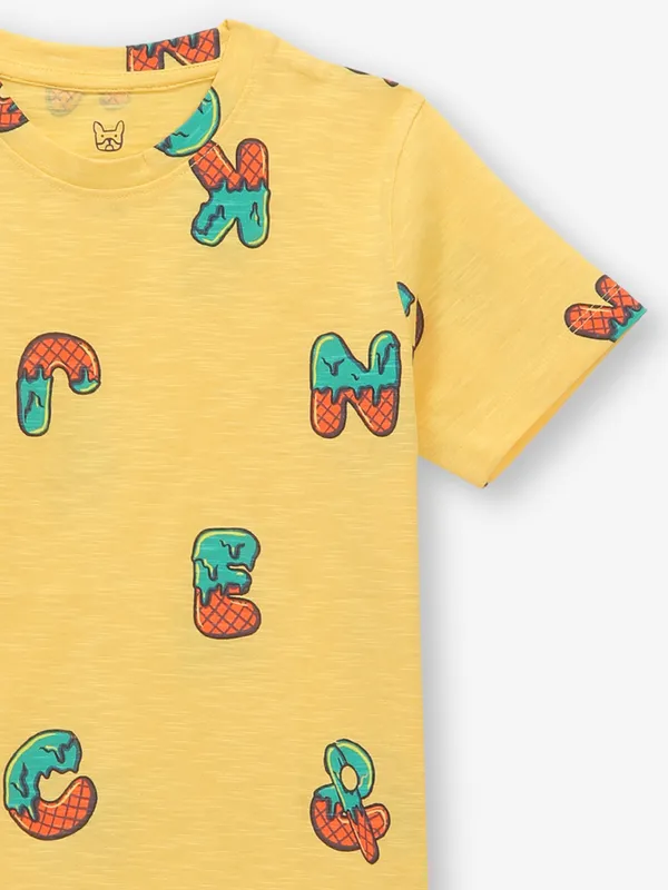 JACK&JONES printed yellow cotton t-shirt