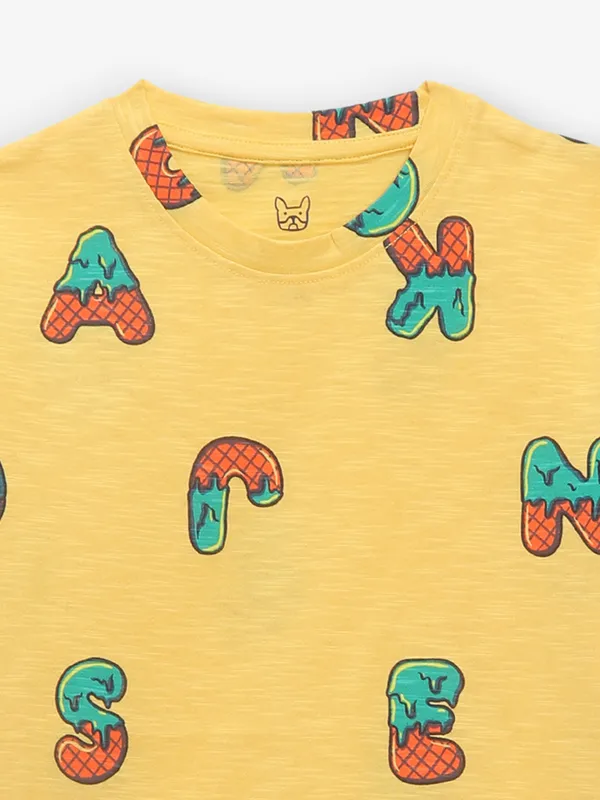 JACK&JONES printed yellow cotton t-shirt