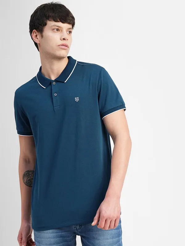 JACK&JONES rama blue plain cotton t shirt
