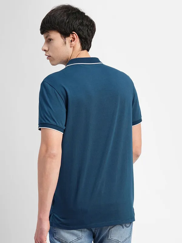 JACK&JONES rama blue plain cotton t shirt