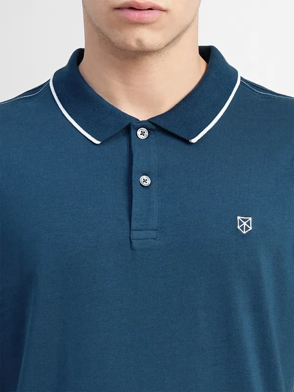 JACK&JONES rama blue plain cotton t shirt