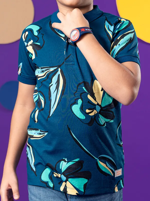 JACK&JONES rama blue printed polo t-shirt for boys