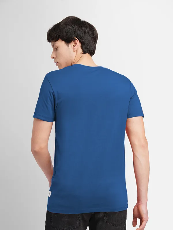 JACK&JONES royal blue printed t shirt in cotton