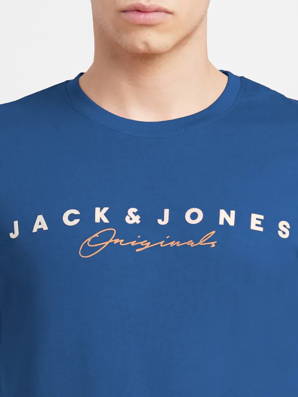 JACK&JONES royal blue printed t shirt in cotton