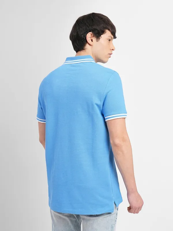 JACK&JONES sea blue cotton plain polo t shirt