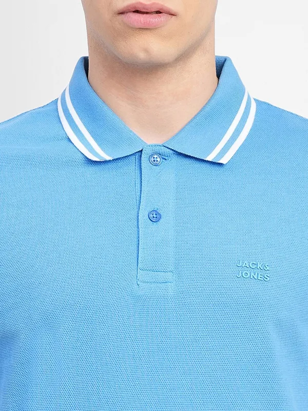 JACK&JONES sea blue cotton plain polo t shirt