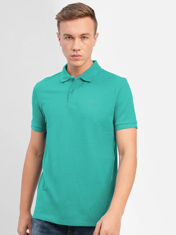 JACK&JONES sea green cotton polo t shirt
