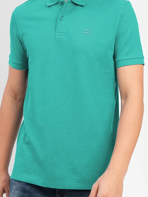 JACK&JONES sea green cotton polo t shirt