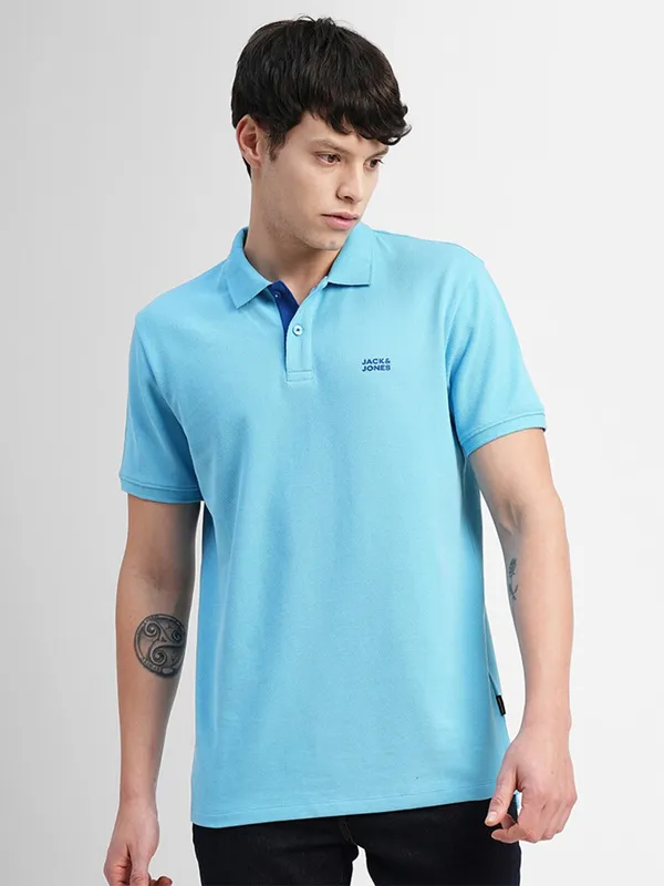 JACK&JONES sky blue plain polo t shirt