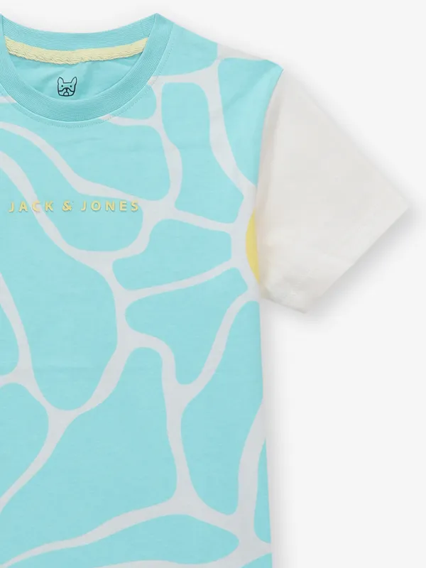 JACK&JONES sky blue printed cotton t-shirt