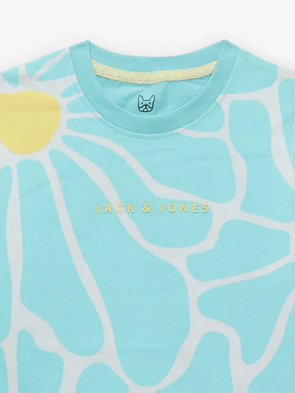JACK&JONES sky blue printed cotton t-shirt