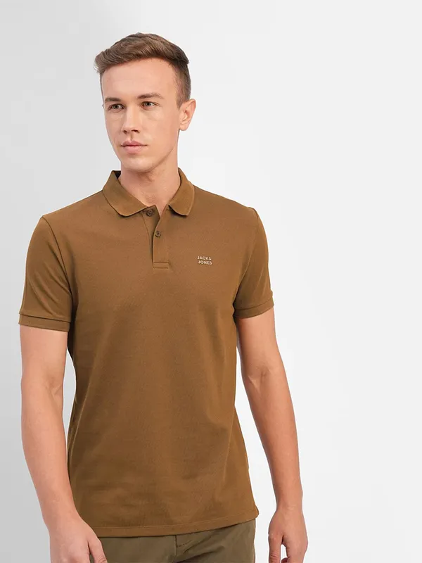JACK&JONES slim fit brown cotton t shirt