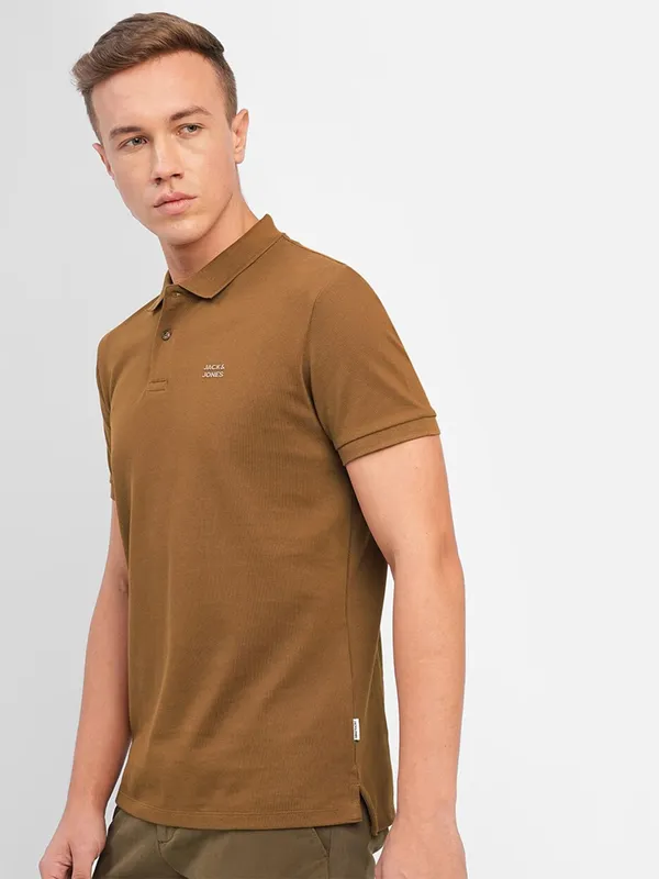 JACK&JONES slim fit brown cotton t shirt