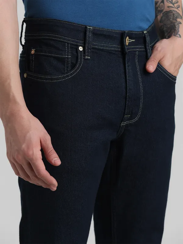JACK&JONES solid black denim slim fit jeans for men
