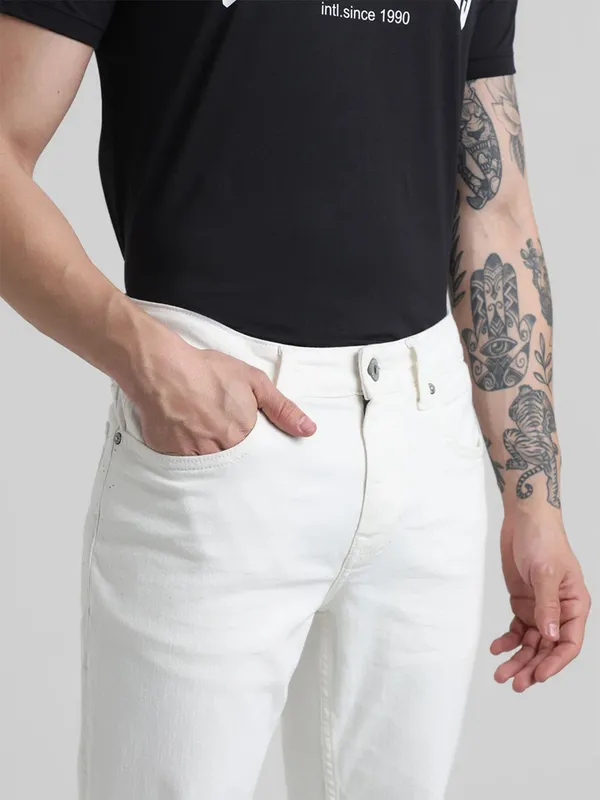 JACK&JONES solid white denim slim fit jeans