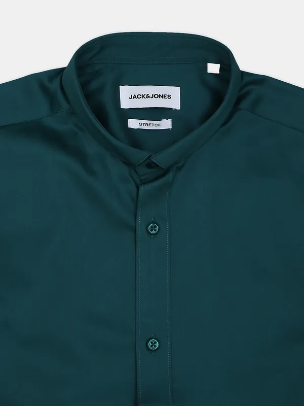 Jack&Jones teal green plain casual cotton men shirt