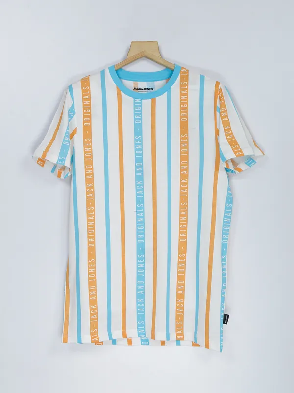 Jack&Jones white and aqua stripe t shirt