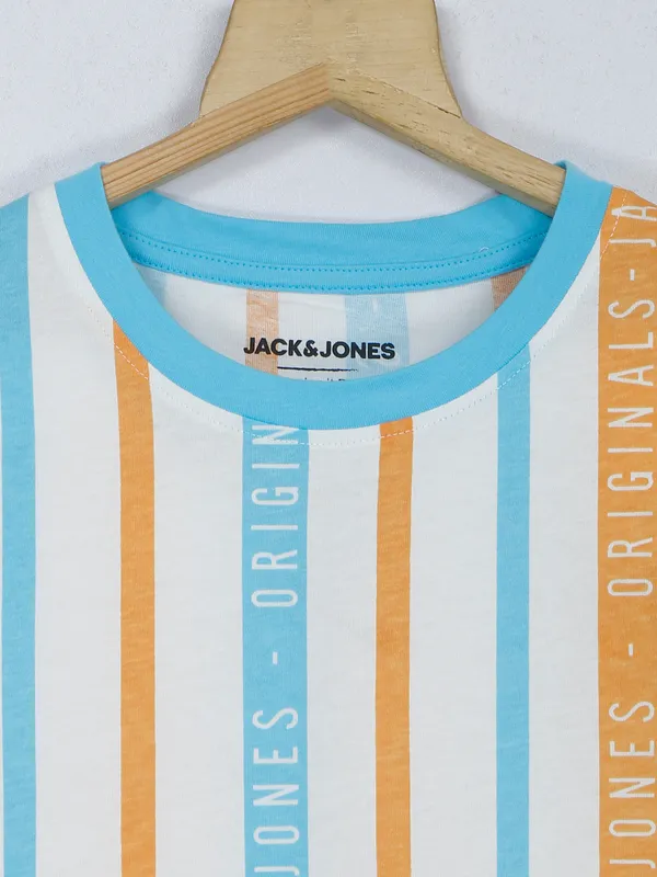 Jack&Jones white and aqua stripe t shirt