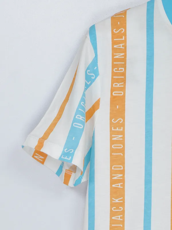 Jack&Jones white and aqua stripe t shirt