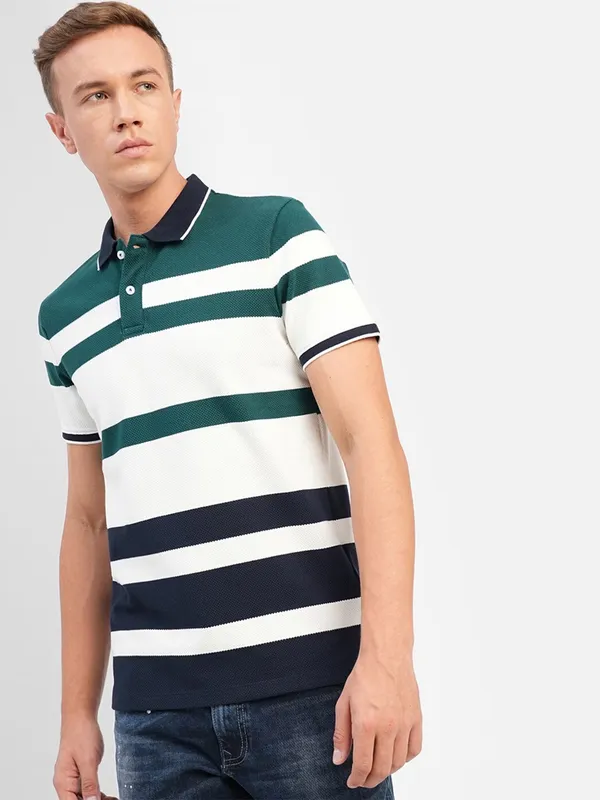 JACK&JONES white and green stripe t shirt
