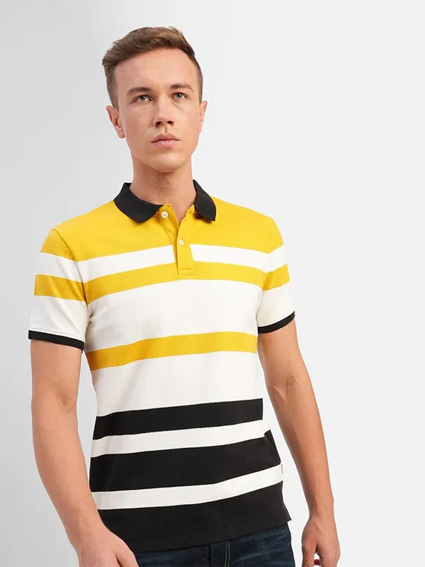 JACK&JONES white and yellow stripe t shirt