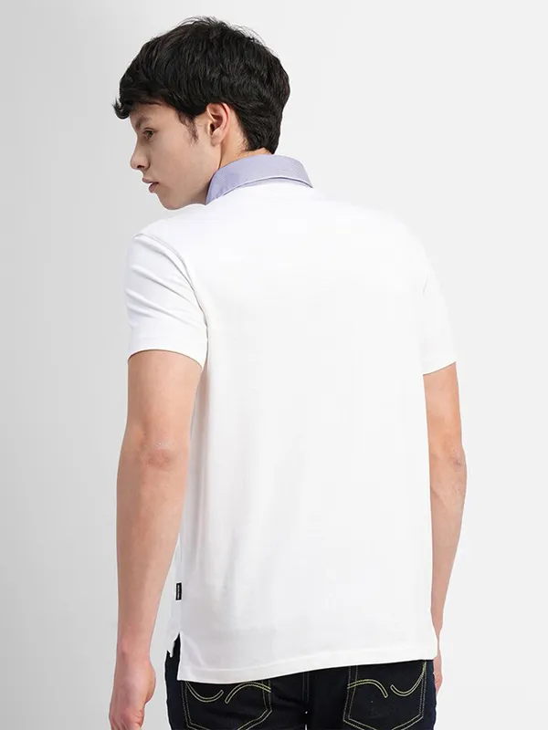 JACK&JONES white plain cotton polo t shirt