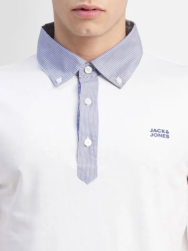 JACK&JONES white plain cotton polo t shirt
