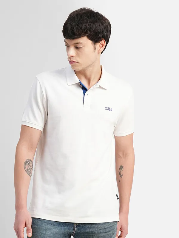 JACK&JONES white plain cotton t shirt