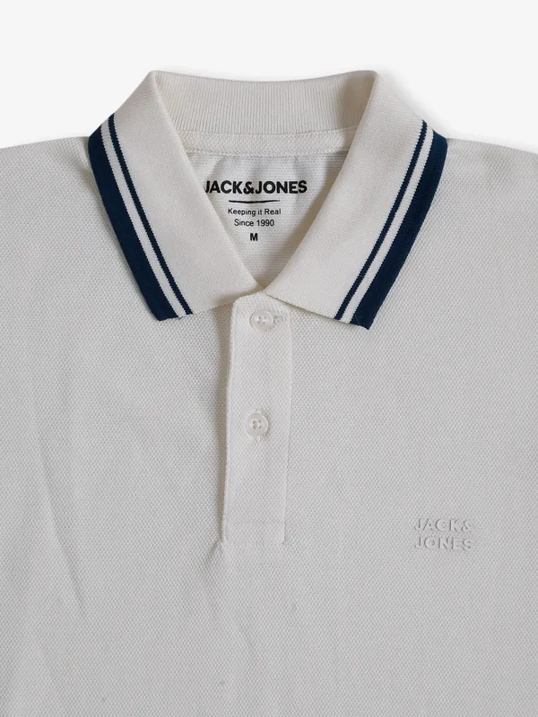 JACK&JONES white plain polo t shirt