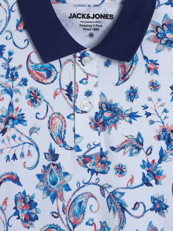 JACK&JONES white printed polo t-shirt