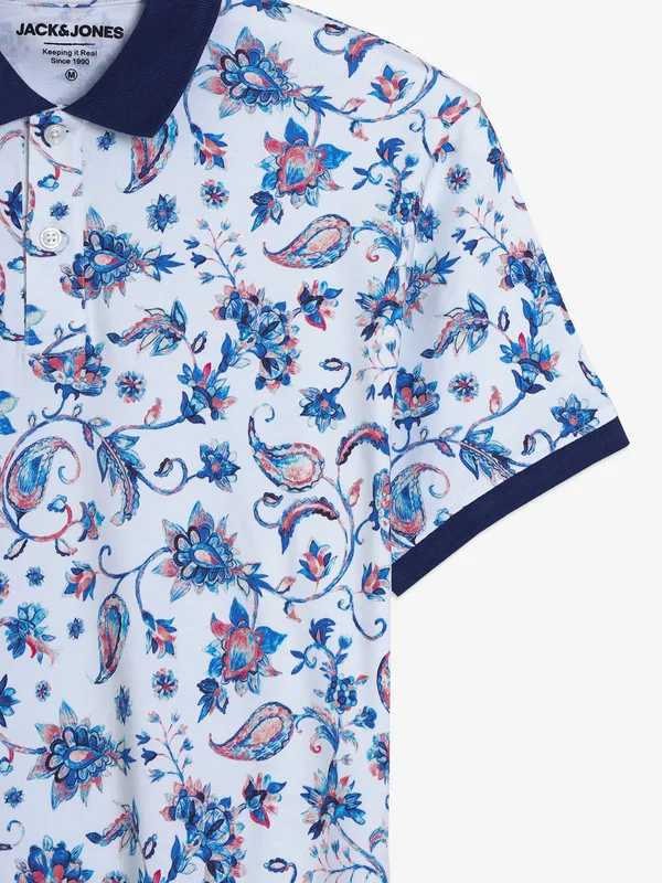 JACK&JONES white printed polo t-shirt