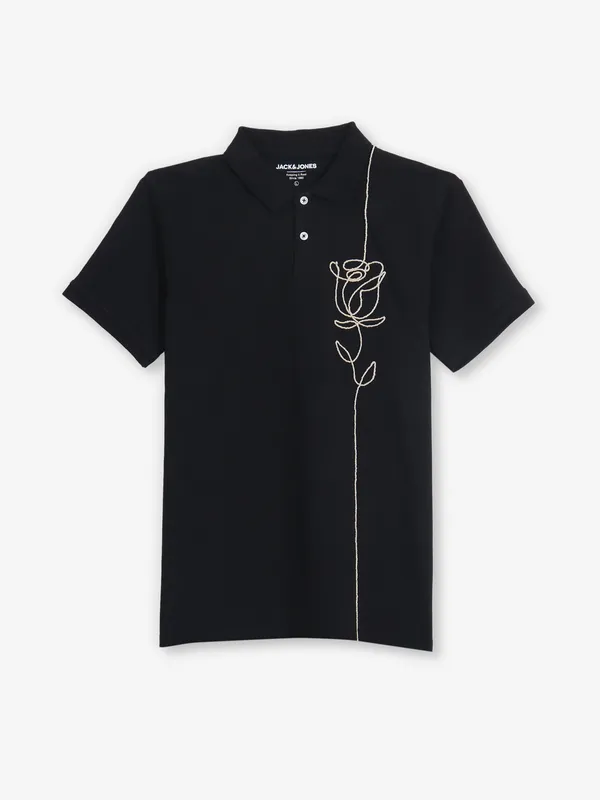 JACK & JONES black cotton polo t-shirt