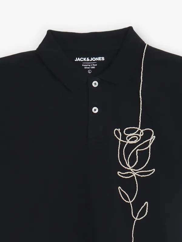 JACK & JONES black cotton polo t-shirt