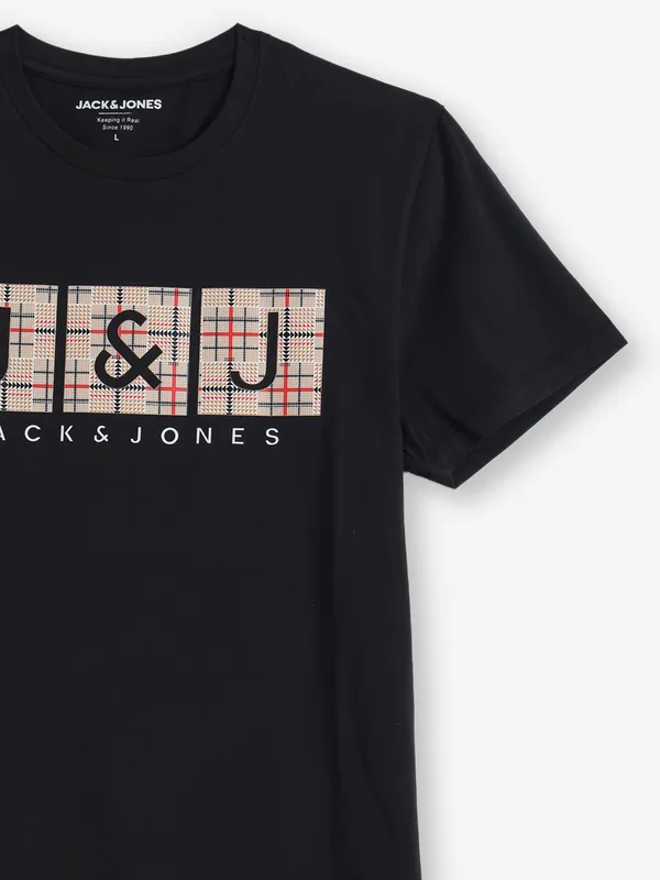 JACK & JONES black cotton printed t-shirt