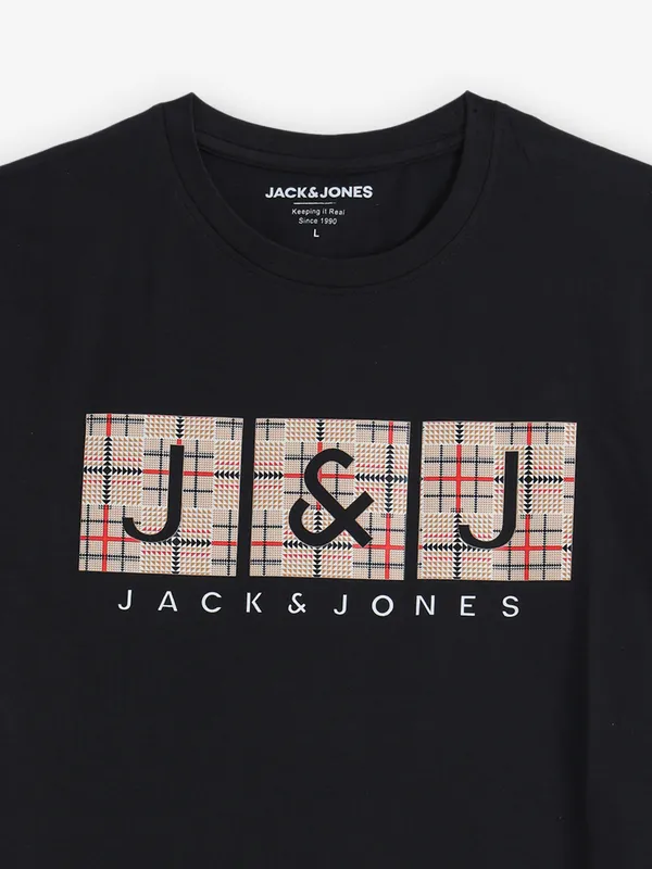 JACK & JONES black cotton printed t-shirt