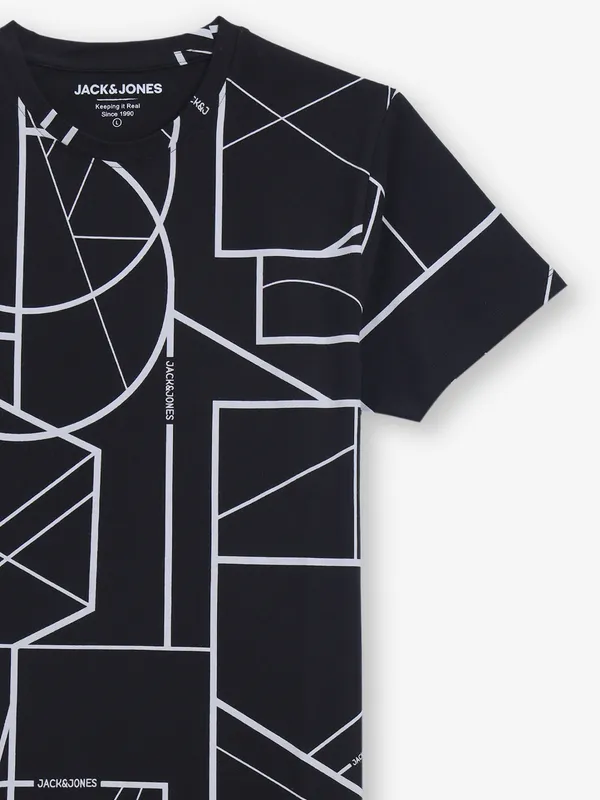 JACK & JONES black cotton t-shirt in printed