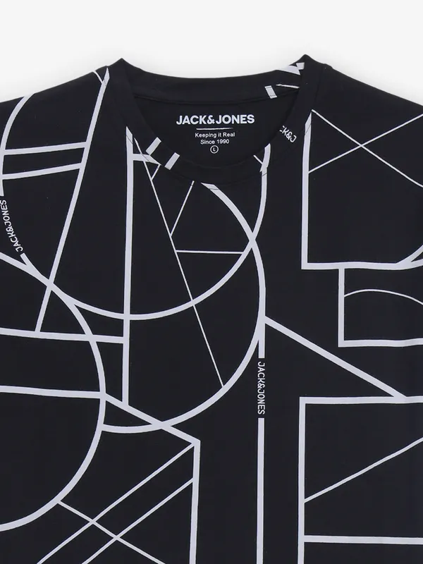 JACK & JONES black cotton t-shirt in printed