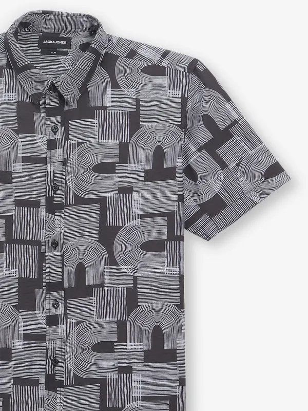 JACK & JONES black printed cotton shirt
