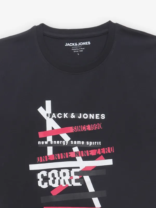 JACK & JONES black printed cotton t-shirt