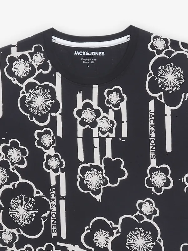 JACK & JONES black printed cotton t-shirt for men