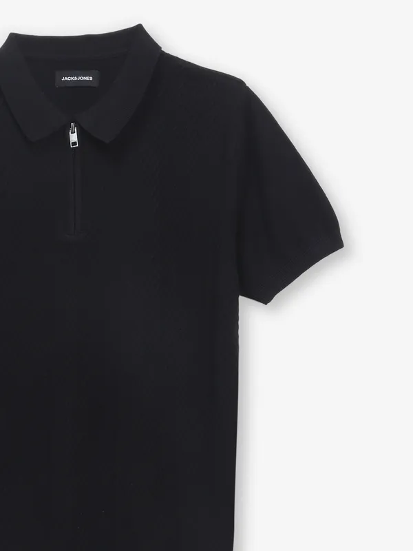 JACK & JONES black texture cotton t-shirt