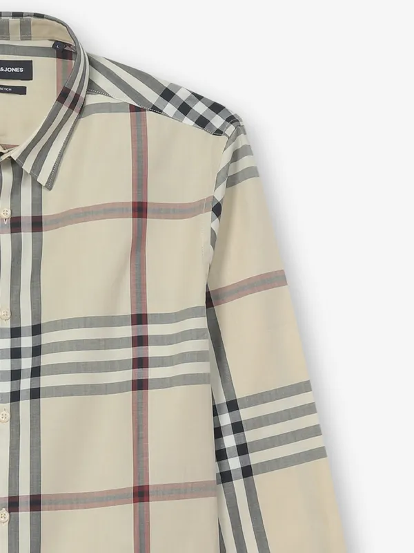 JACK & JONES check cream cotton shirt for mens
