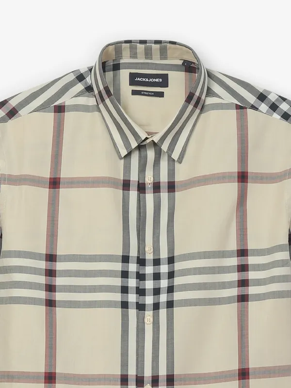 JACK & JONES check cream cotton shirt for mens