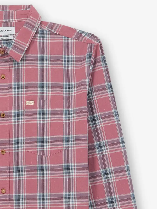 JACK & JONES checks carrot pink casual shirt