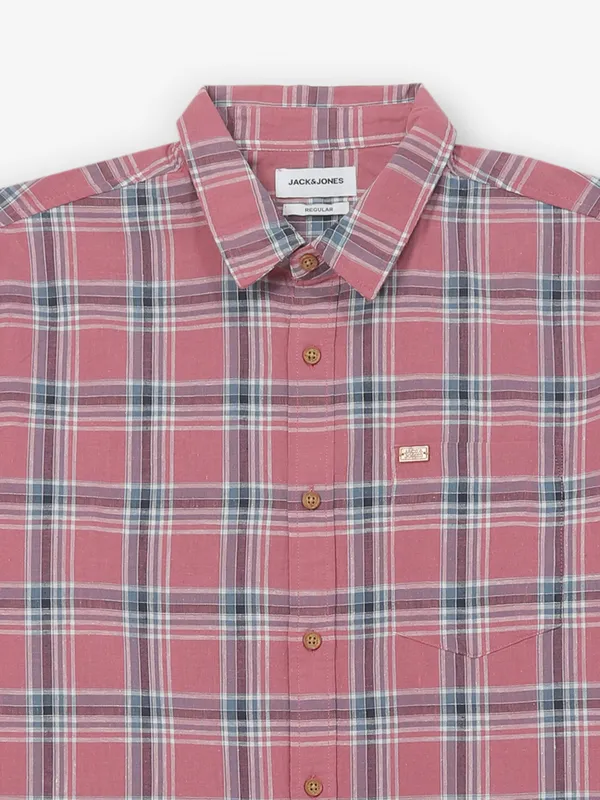 JACK & JONES checks carrot pink casual shirt
