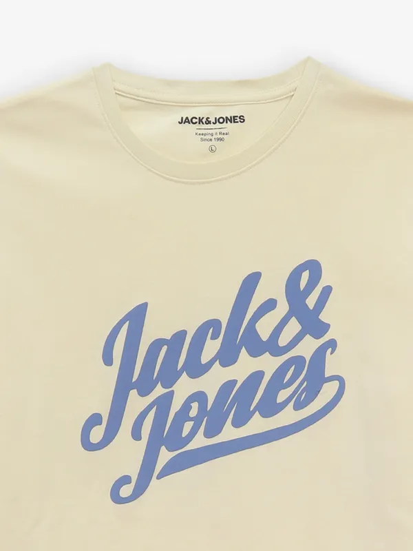 JACK & JONES cream brand name cotton t-shirt