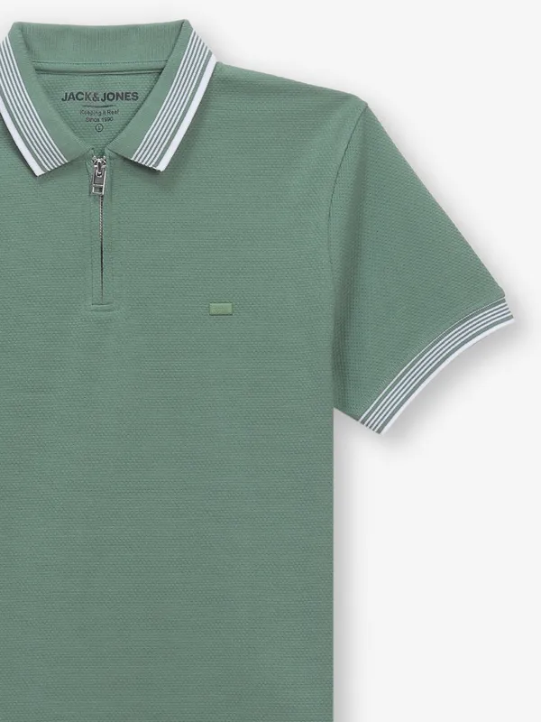 JACK & JONES deep pista green plain cotton t-shirt