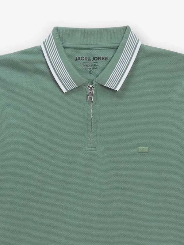 JACK & JONES deep pista green plain cotton t-shirt