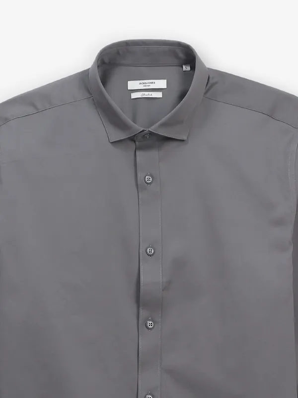 JACK & JONES grey linen plain shirt